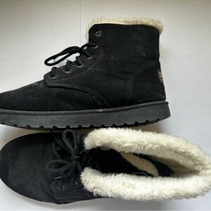 Black Suede Boots with Faux Fur Lining